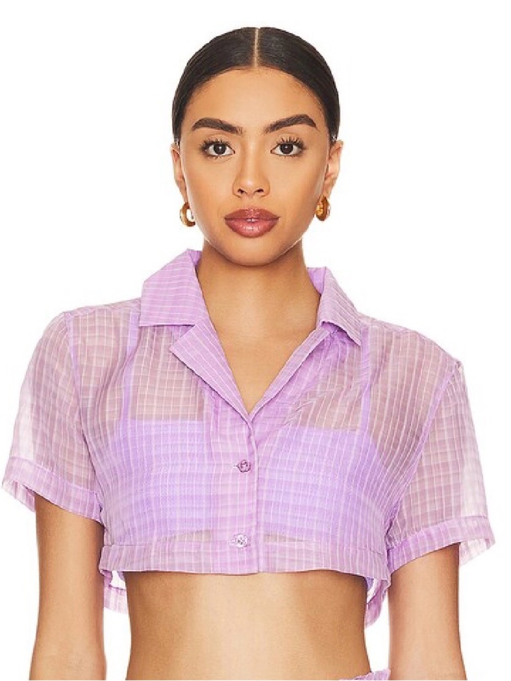Lovers + Friends Lilac Sheer Cropped Button-Down